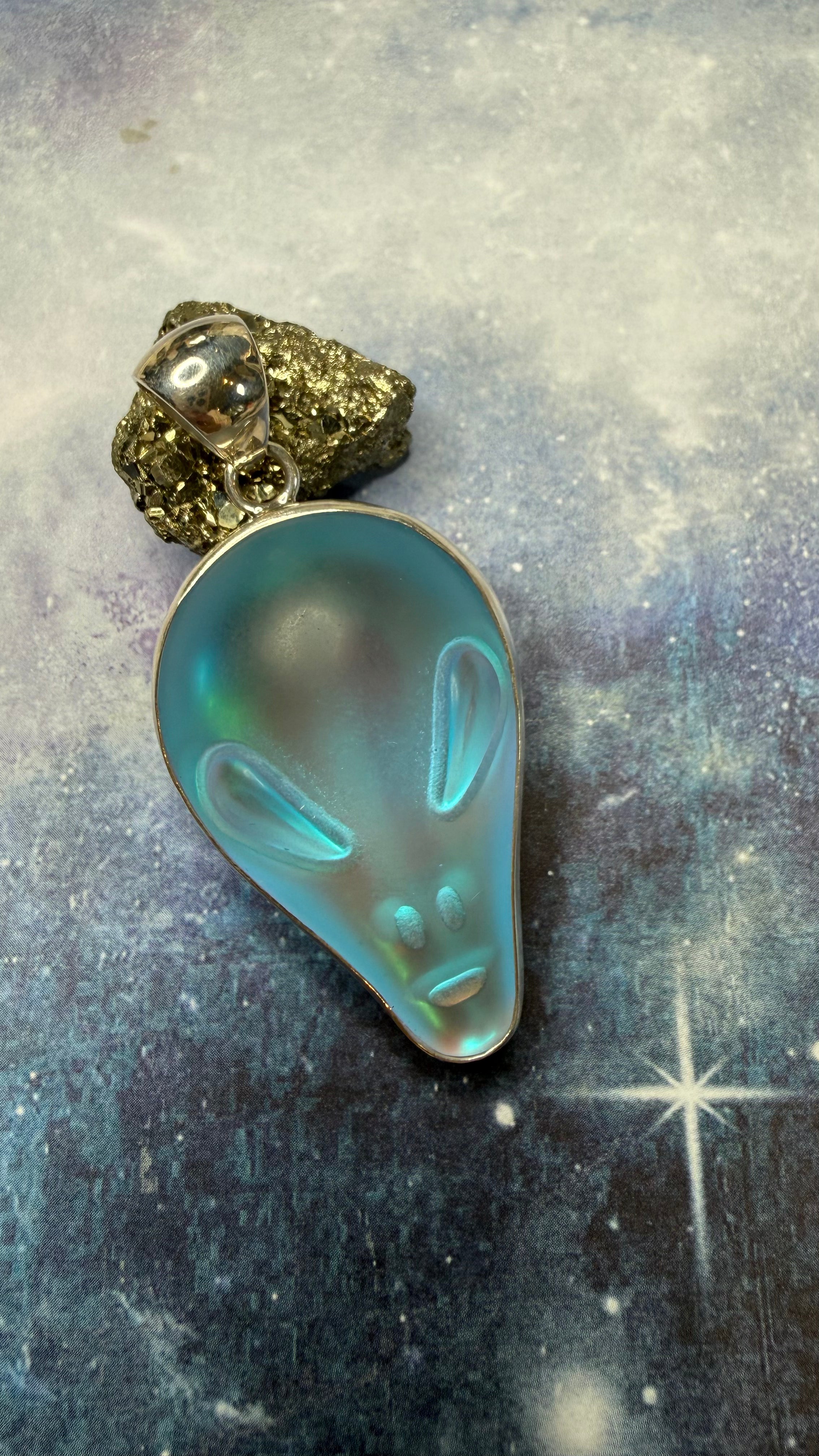 Luminite Alien Head Sterling Silver Pendant