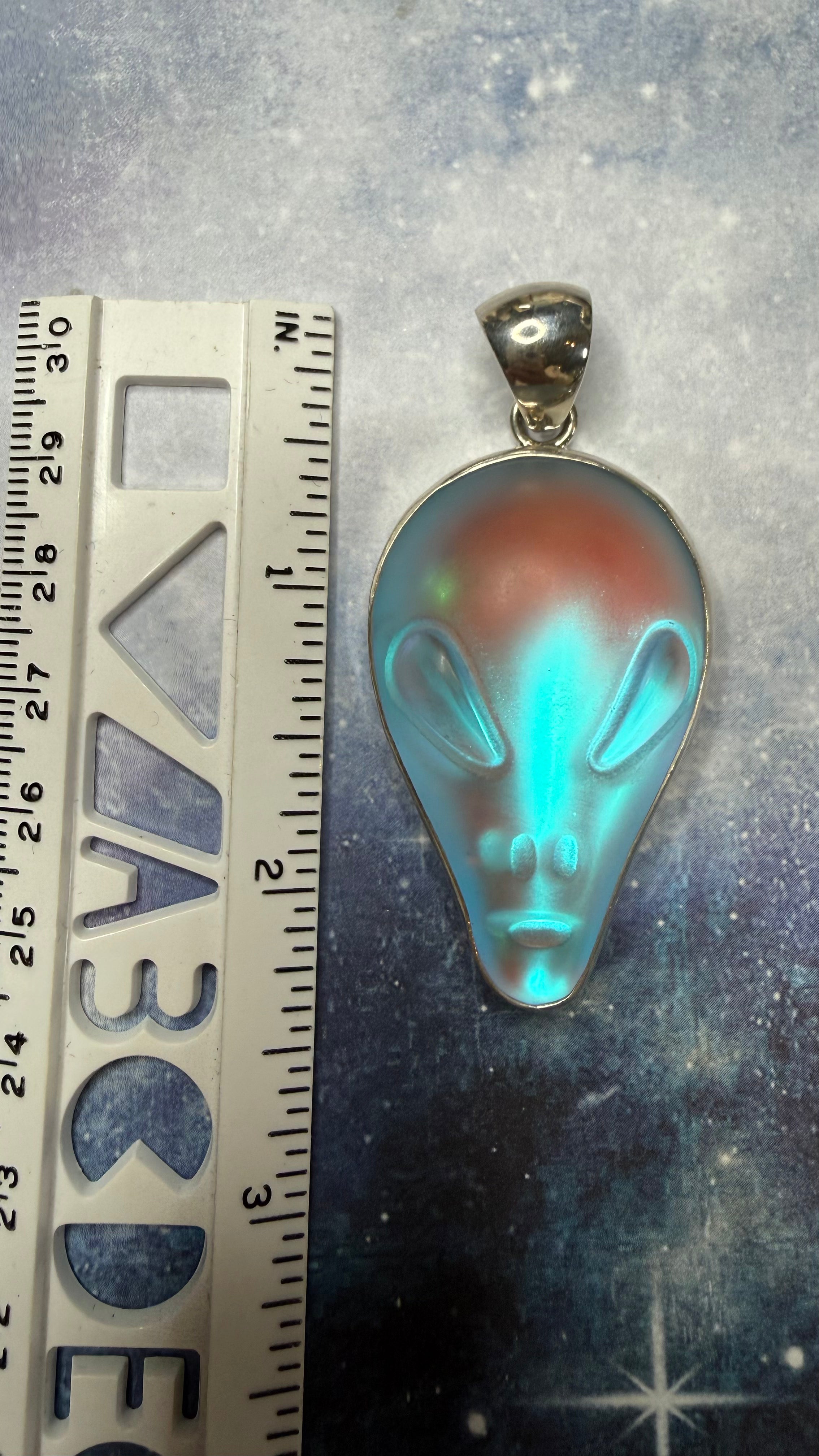 Luminite Alien Head Sterling Silver Pendant